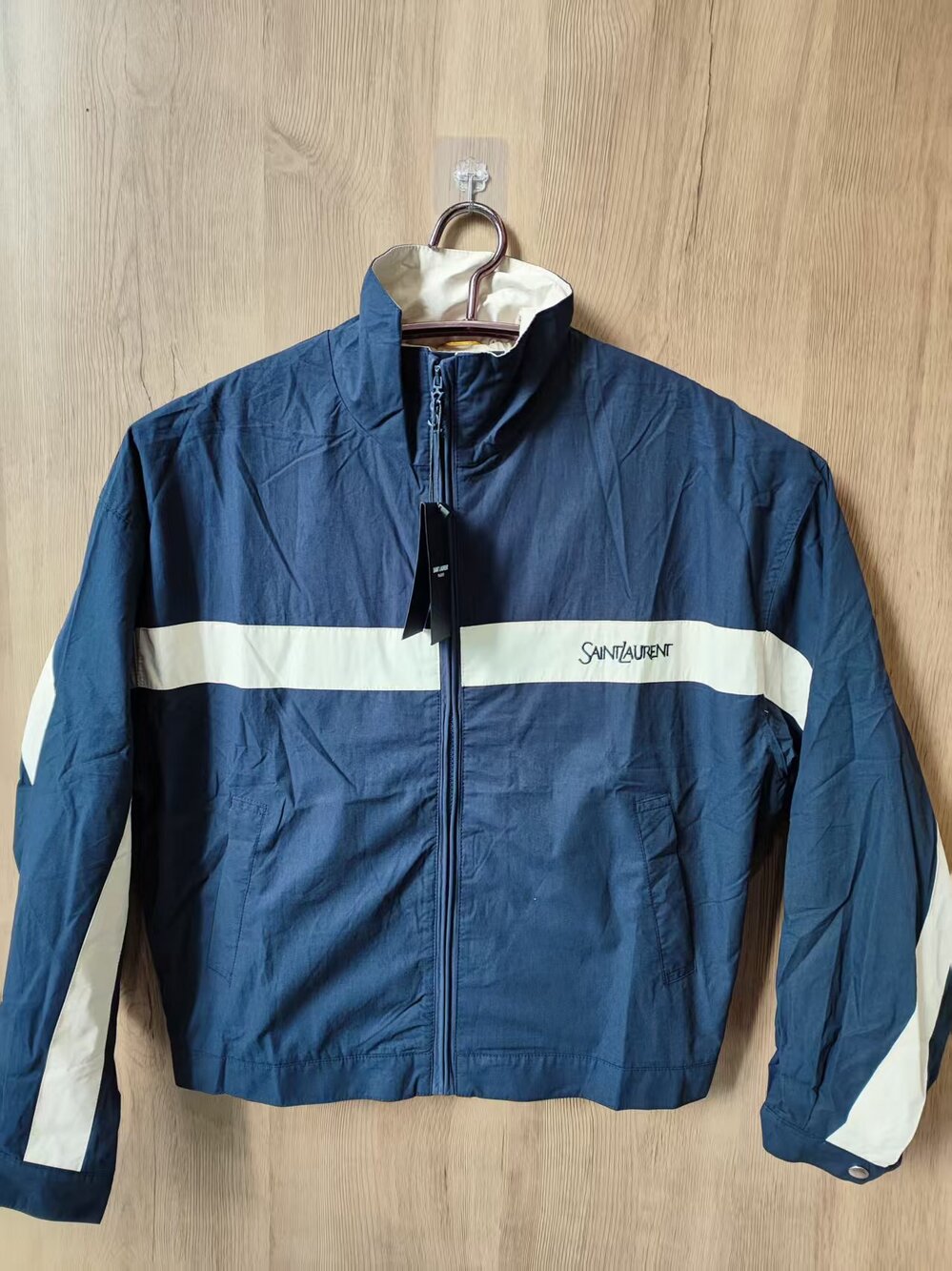 💙Saint Laurent Navy White Contrast Stripe Windbreaker Jacket
